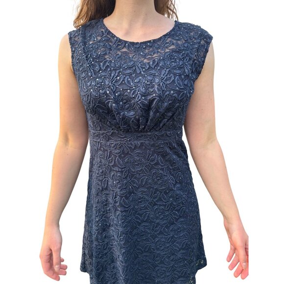 INC Navy Blue Lace Sleeveless Party Dress Size 4 Rhinestones Back Zipper Closure - Picture 6 of 14